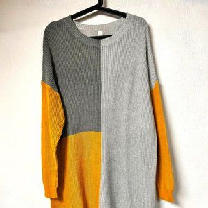 Colorblock Long Dress Sweater Small/Medium Gray Mustard